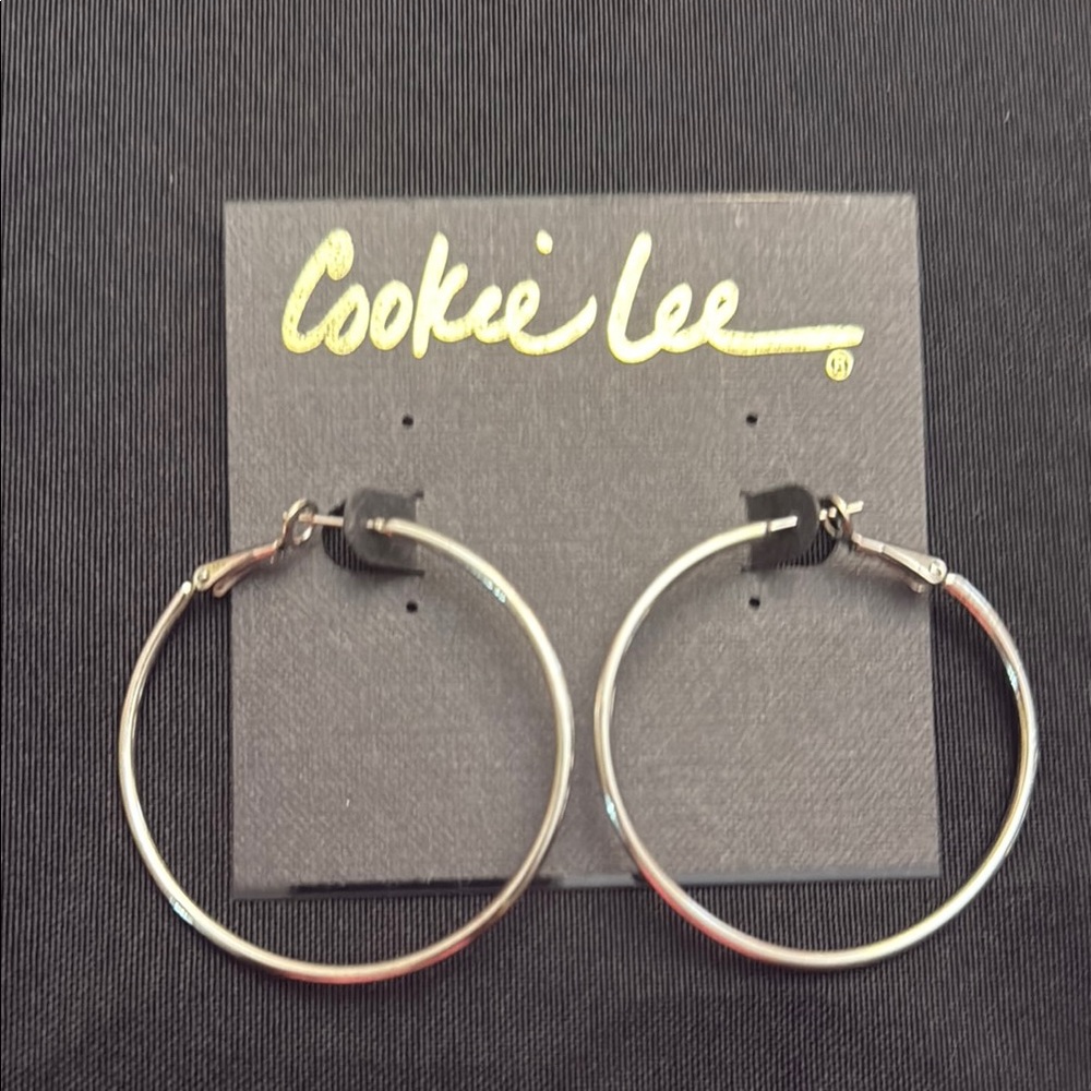Cookie Lee Silver Medium Hoop Earrings